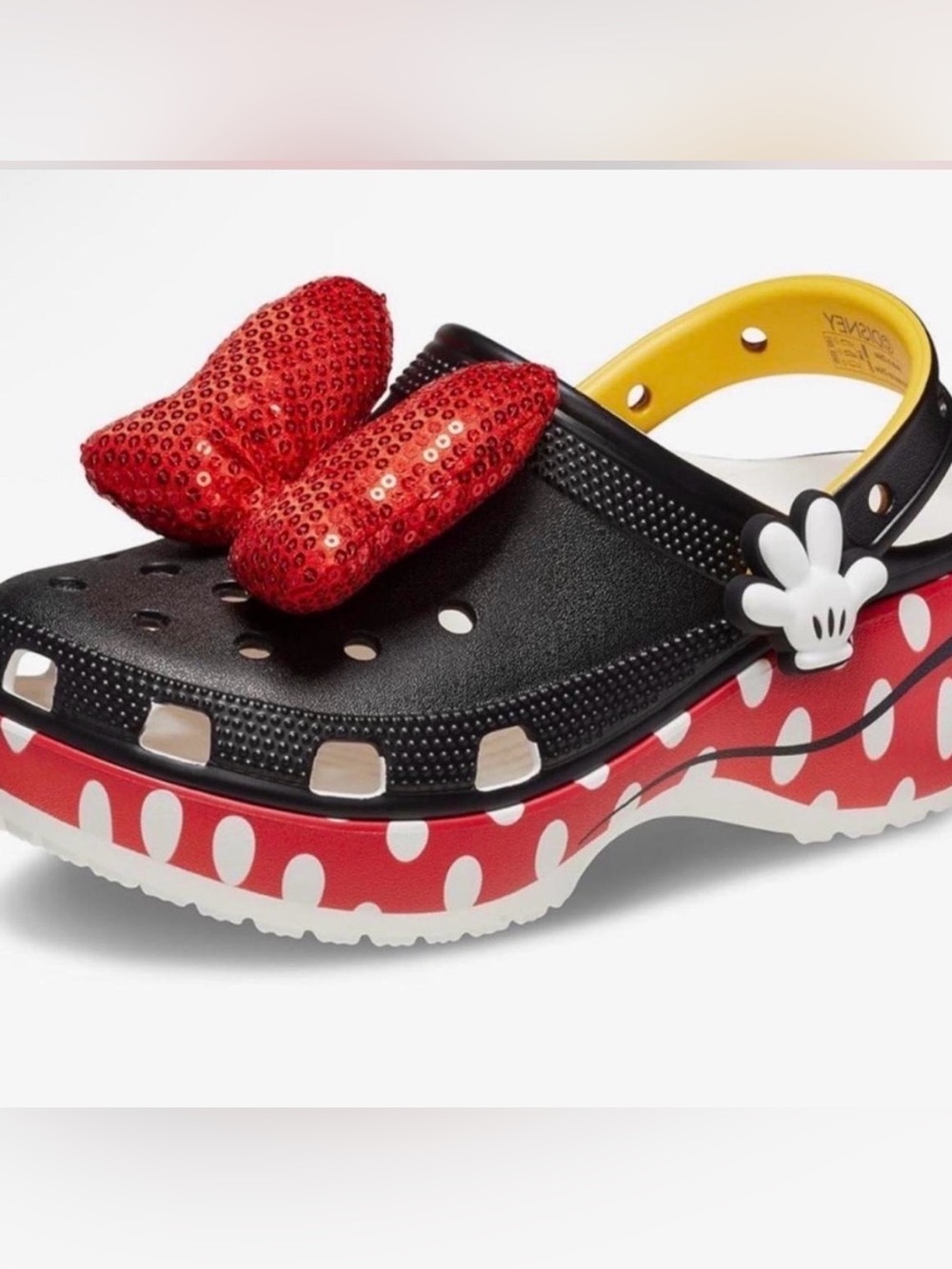 CROCS Kids' Minnie Mouse Sequin Bow Platform Clog - Black/Red/Yellow